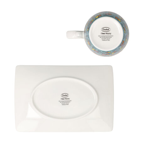 Goebel - James Rizzi | Kop en schotel Family of Fish | Porselein - 19cm - 400ml