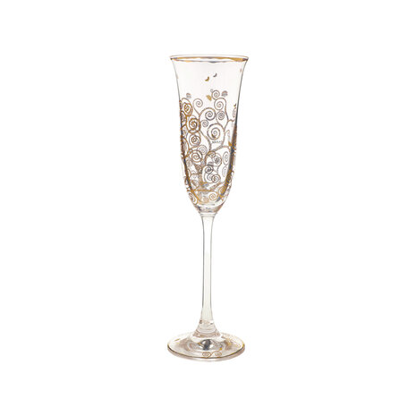 Goebel - Gustav Klimt | Champagne glas De Levensboom | Glas - 24cm - met echt goud - 100ml - 2 stuks