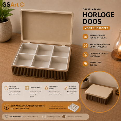 GSArt Japandi Uhrenbox f&uuml;r 6 Uhren &ndash; 3D-gedruckt &ndash; Edle Aufbewahrungsbox