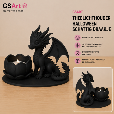 GSArt Theelichthouder Halloween Schattig Draakje &ndash; 3D Geprint &ndash; Inclusief LED Theelichtje