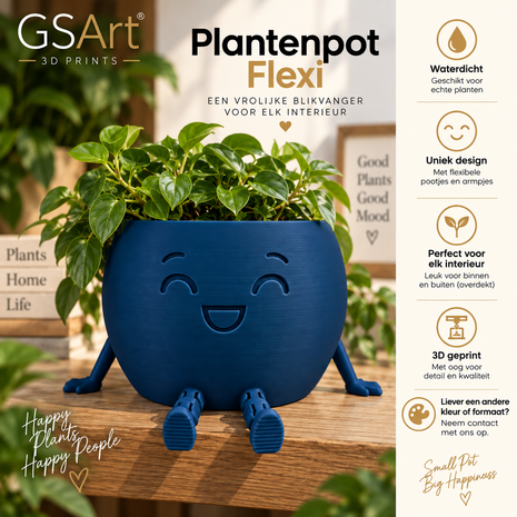 GSArt Plantenpot Flexi &ndash; Waterdichte 3D Geprinte Bloempot met Flexibele Benen - Mat Donkerblauw