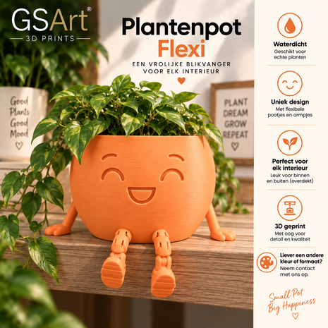 GSArt Plantenpot Flexi &ndash; Waterdichte 3D Geprinte Bloempot met Flexibele Benen - Mat Oranje