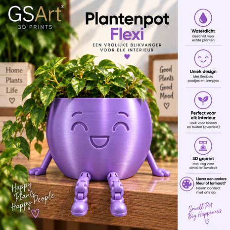 GSArt Plantenpot Flexi &ndash; Waterdichte 3D Geprinte Bloempot met Flexibele Benen - Zijde Paars