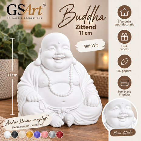 GSArt Decoratief Beeld Buddha Zittend &ndash; 11 cm &ndash; 3D Geprint Boeddha Beeld &ndash; Woondecoratie - Mat Wit