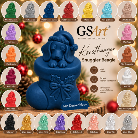 GSArt Kersthanger Hond Snuggler Beagle &ndash; 3D Geprinte Kerstdecoratie &ndash; Kerstboom Hanger