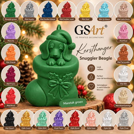 GSArt Kersthanger Hond Snuggler Beagle &ndash; 3D Geprinte Kerstdecoratie &ndash; Kerstboom Hanger