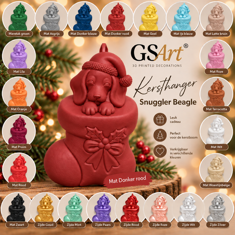 GSArt Kersthanger Hond Snuggler Beagle &ndash; 3D Geprinte Kerstdecoratie &ndash; Kerstboom Hanger