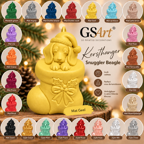GSArt Kersthanger Hond Snuggler Beagle &ndash; 3D Geprinte Kerstdecoratie &ndash; Kerstboom Hanger