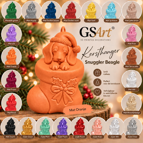 GSArt Kersthanger Hond Snuggler Beagle &ndash; 3D Geprinte Kerstdecoratie &ndash; Kerstboom Hanger