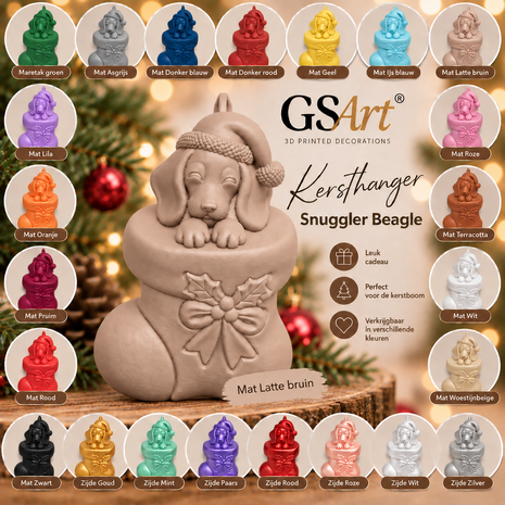 GSArt Kersthanger Hond Snuggler Beagle &ndash; 3D Geprinte Kerstdecoratie &ndash; Kerstboom Hanger