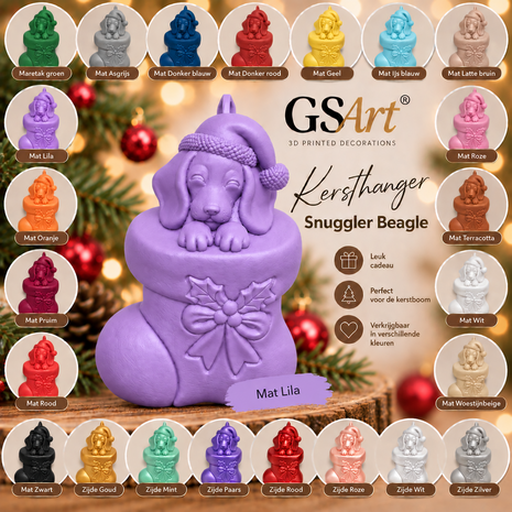GSArt Kersthanger Hond Snuggler Beagle &ndash; 3D Geprinte Kerstdecoratie &ndash; Kerstboom Hanger