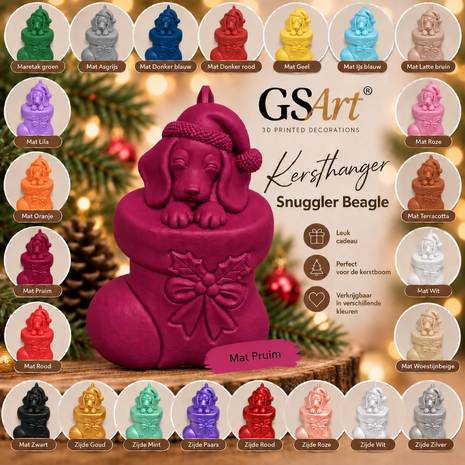 GSArt Kersthanger Hond Snuggler Beagle &ndash; 3D Geprinte Kerstdecoratie &ndash; Kerstboom Hanger