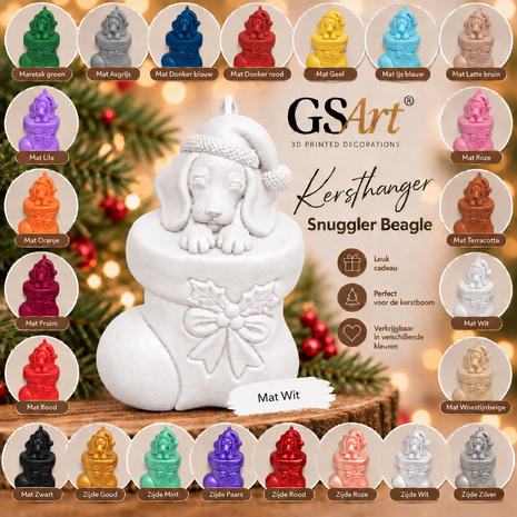 GSArt Kersthanger Hond Snuggler Beagle &ndash; 3D Geprinte Kerstdecoratie &ndash; Kerstboom Hanger