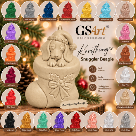 GSArt Kersthanger Hond Snuggler Beagle &ndash; 3D Geprinte Kerstdecoratie &ndash; Kerstboom Hanger
