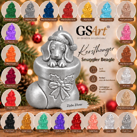 GSArt Kersthanger Hond Snuggler Beagle &ndash; 3D Geprinte Kerstdecoratie &ndash; Kerstboom Hanger