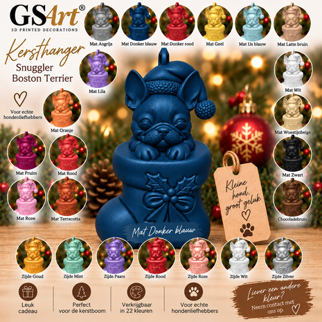 GSArt Christmas Ornament Dog Snuggler Boston Terrier &ndash; 3D Printed Christmas Tree Ornament &ndash; Dog Christmas Decoration