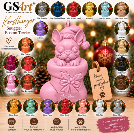 GSArt Christmas Ornament Dog Snuggler Boston Terrier &ndash; 3D Printed Christmas Tree Ornament &ndash; Dog Christmas Decoration