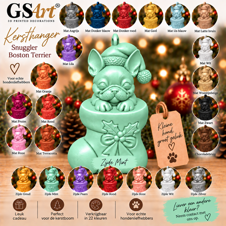 GSArt Christmas Ornament Dog Snuggler Boston Terrier &ndash; 3D Printed Christmas Tree Ornament &ndash; Dog Christmas Decoration