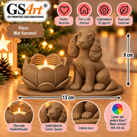 GSArt Theelichthouder Lotus Hond Cocker Spaniel &ndash; Inclusief LED Theelichtje - Mat Karamel