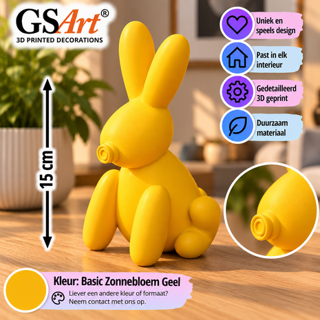 GSArt Figurine Lapin Ballon 15 cm &ndash; D&eacute;coration Int&eacute;rieure Imprim&eacute;e en 3D - Basic Zonnebloem geel