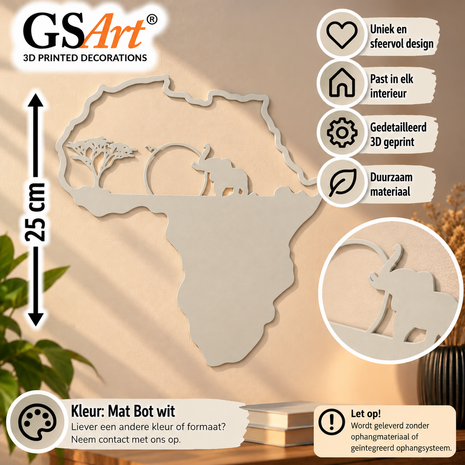 GSArt Wanddecoratie Afrika 25 cm &ndash; Olifant en Savanne &ndash; 3D Geprint - Mat Botwit