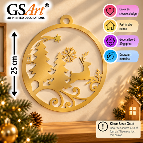 GSArt Wanddecoratie Kerst Rendier met Kerstbomen 25 cm &ndash; Kerstdecoratie - Basic Goud
