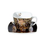 Goebel - Gustav Klimt | Kop en schotel De Vervulling zwart | Porselein - 250ml - met echt goud Goebel - Gustav Klimt | Kop en schotel De Vervulling zwart | Porselein - 250ml - met echt goud